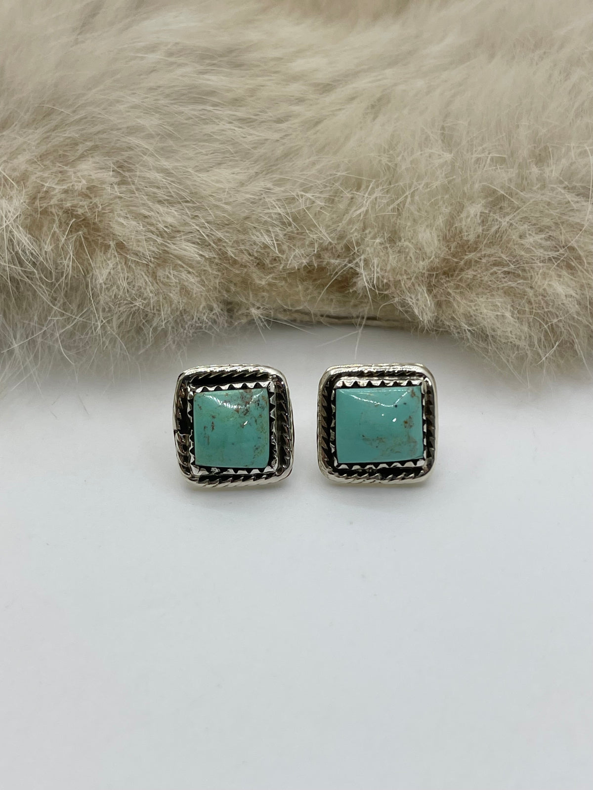 Square Turquoise Earrings Post in Center