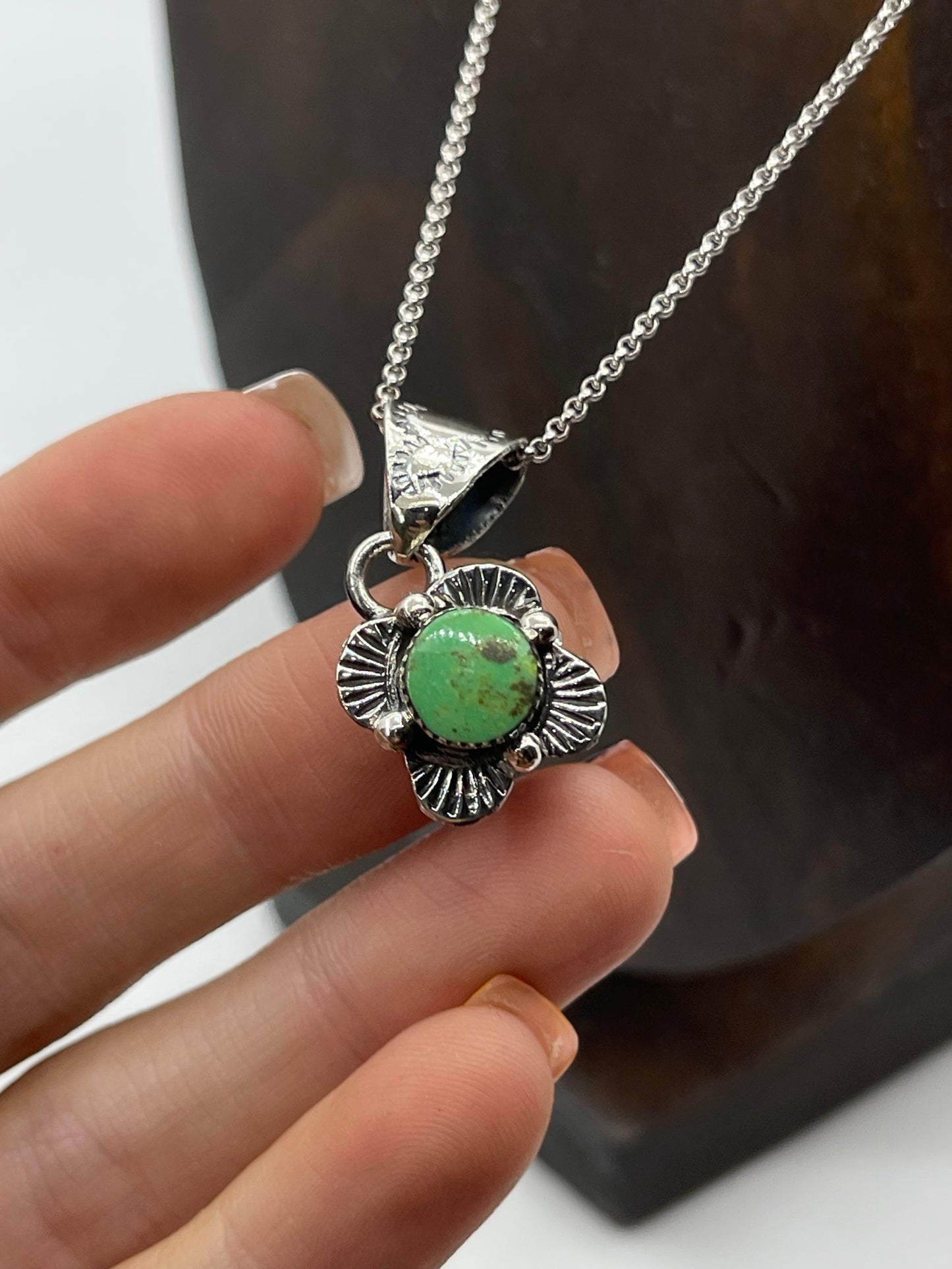 18" Green Turquoise Pendant Necklace by Charlene Yazzie, Navajo