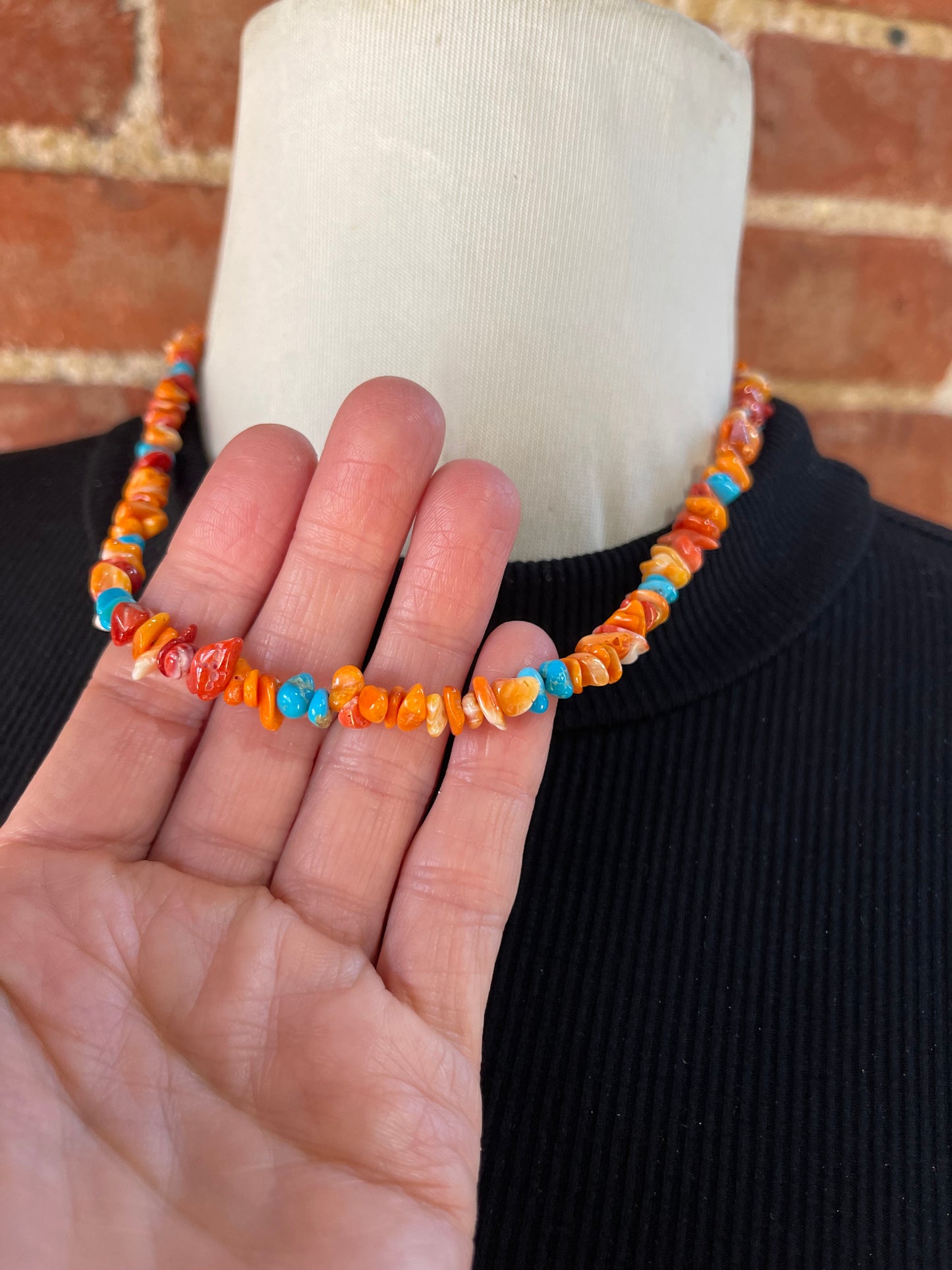 17" Orange Spiny Oyster Shell with Sleeping Beauty Turquoise Necklace