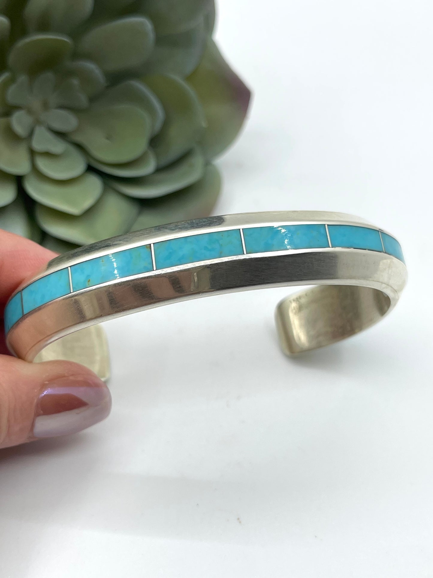 7 1/4" Turquoise Inlay Cuff by Lawrence Loretto, Zuni