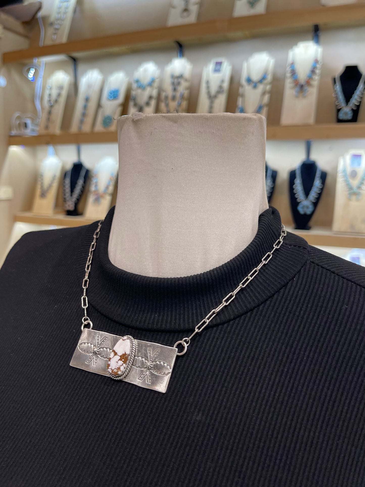 17" White Horse Necklace by Gabby Jurado, Navajo