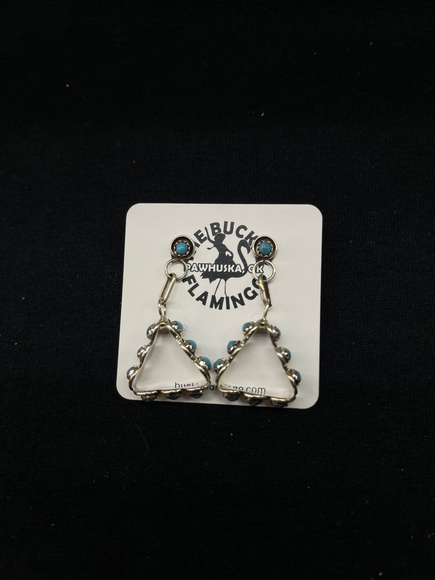 Lightweight Sleeping Beauty Turquoise Triangle Post Dangle Earrings by Florenda Lonasee, Zuni