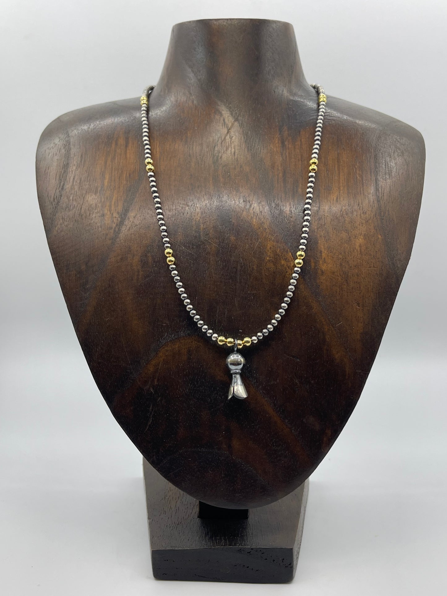 17.5" 3mm Sterling Navajo Style Pearls with 4MM 14k Gold Filled & Silver Blossom Necklace
