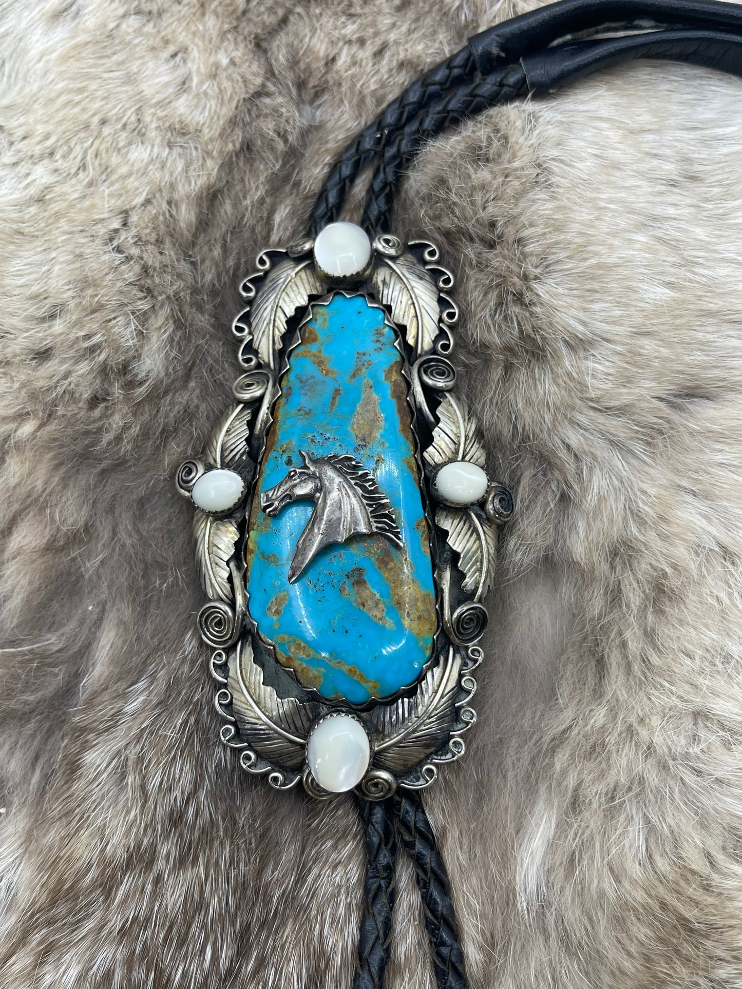 Vintage Turquoise Bolo Tie Stamped GR