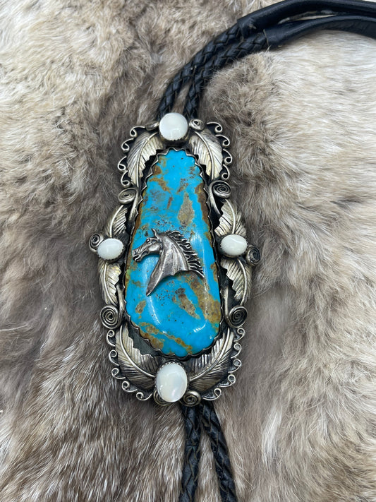 Vintage Turquoise Bolo Tie Stamped GR