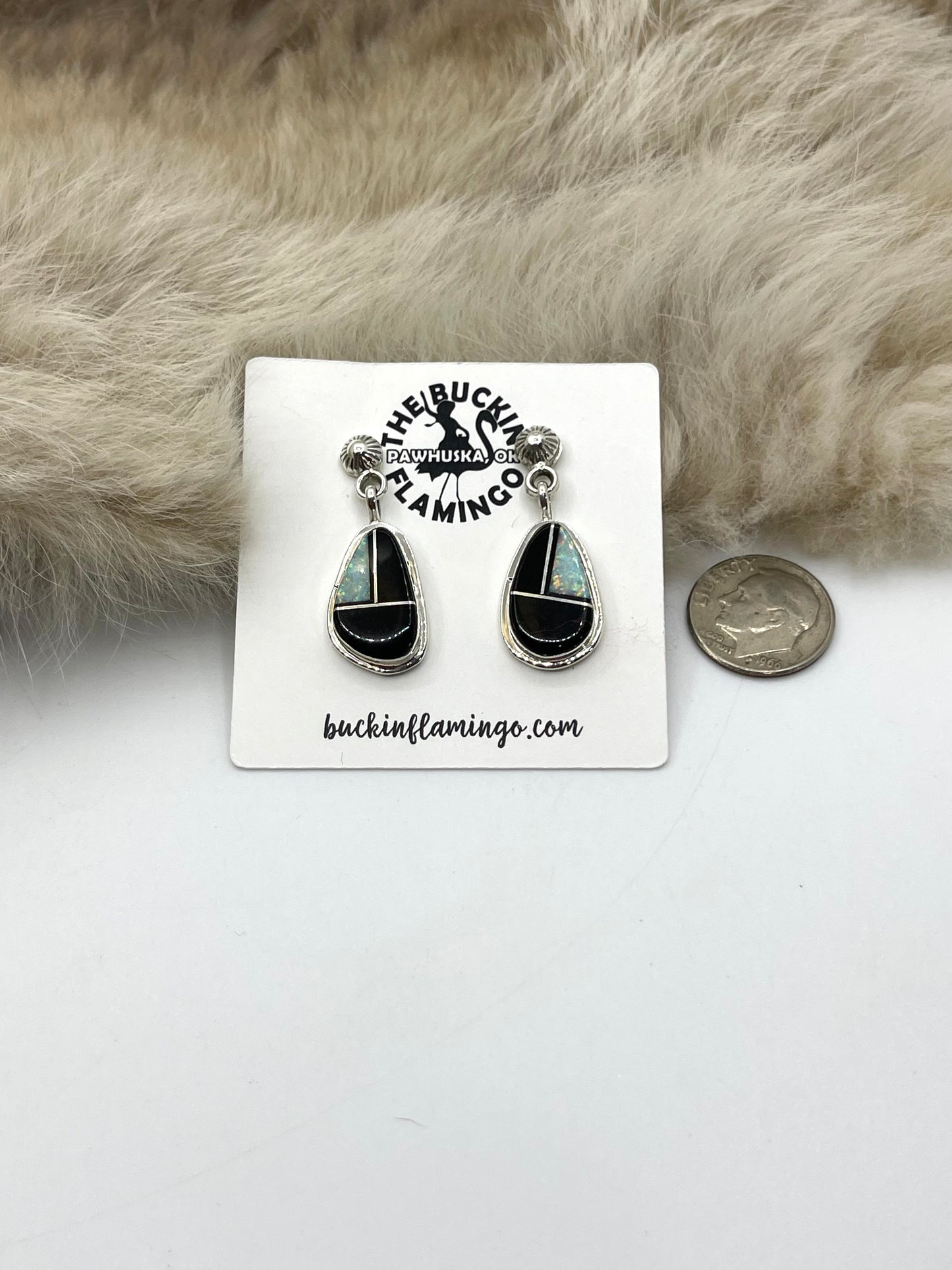 Onyx & White Opal Earrings by James Manygoats, Navajo