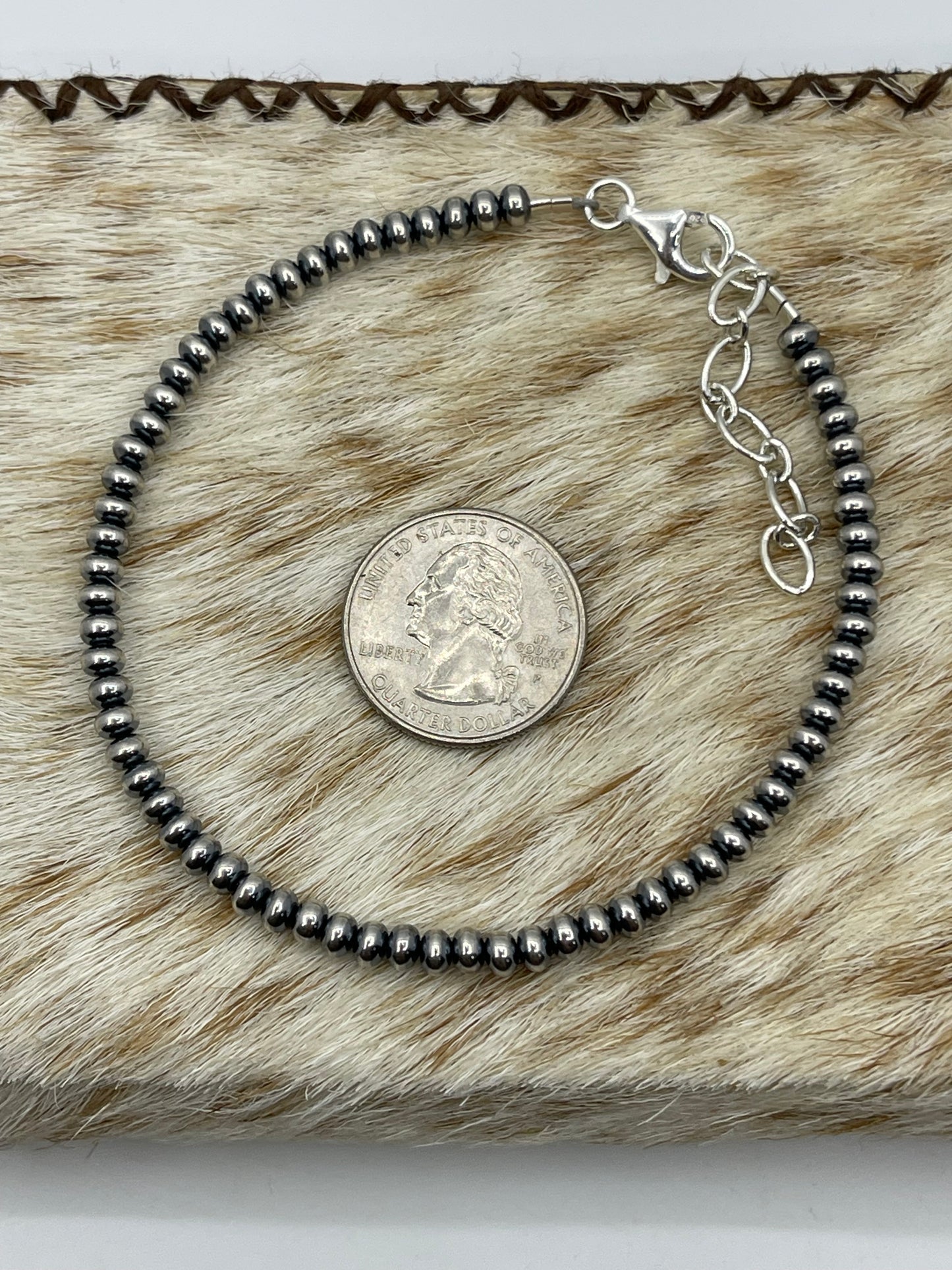 9"+1 1/2" 4 mm Rondelle Navajo Pearl Anklet, Navajo Made