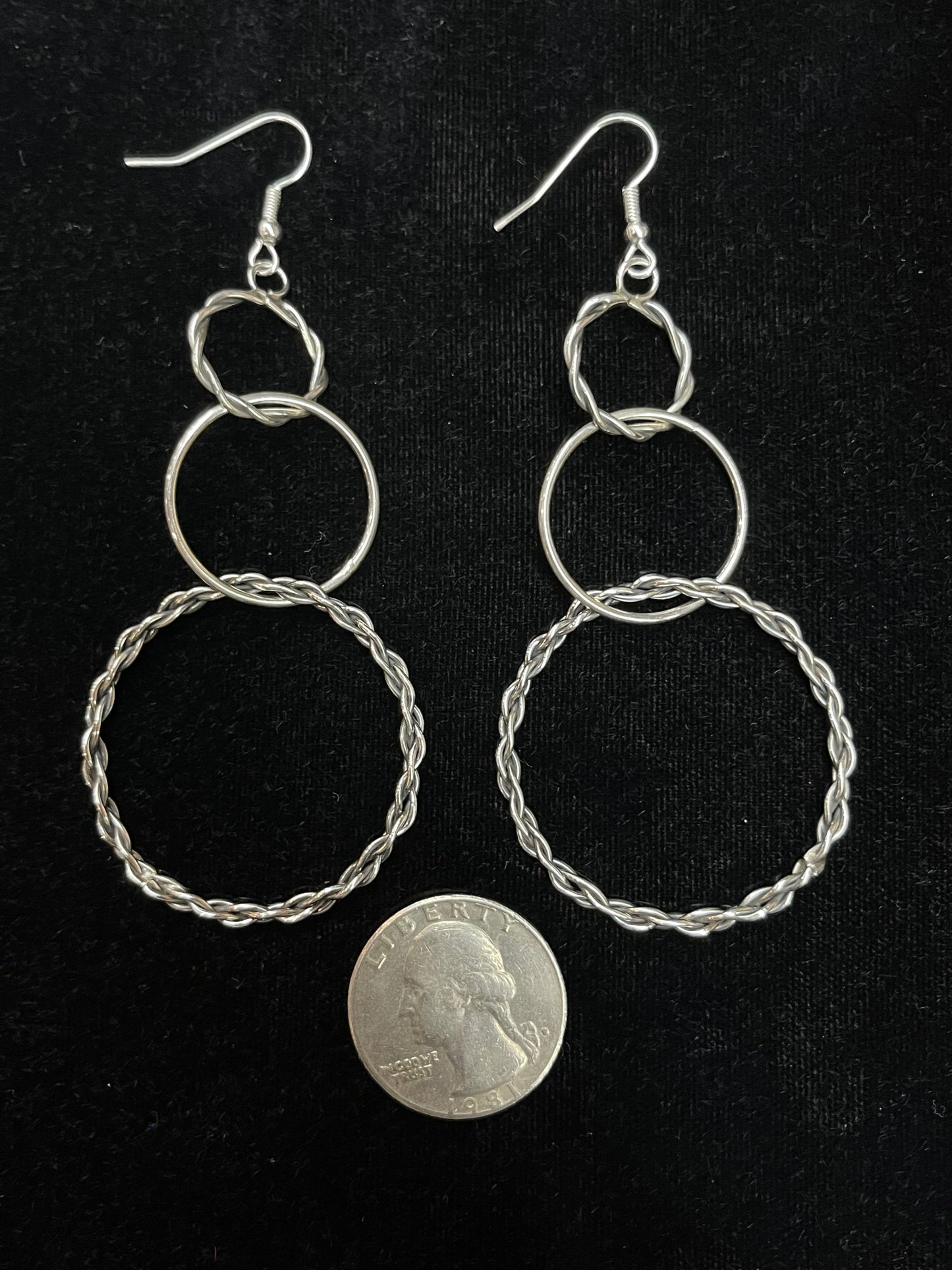 3 1/2" Triple Dangle Silver Earrings