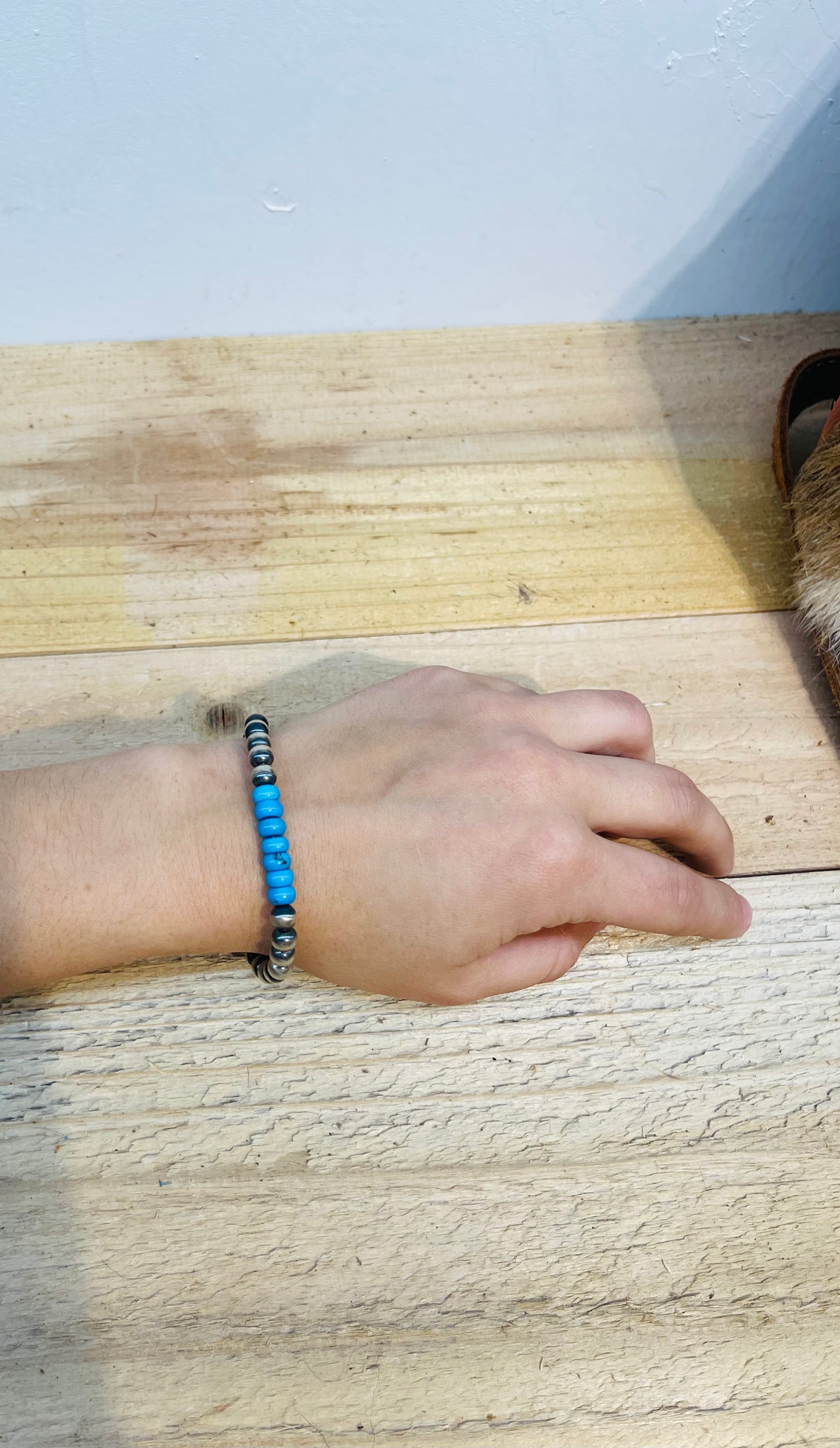 6mm Navajo Pearl and Sleeping Beauty Turquoise Clasp Bracelet