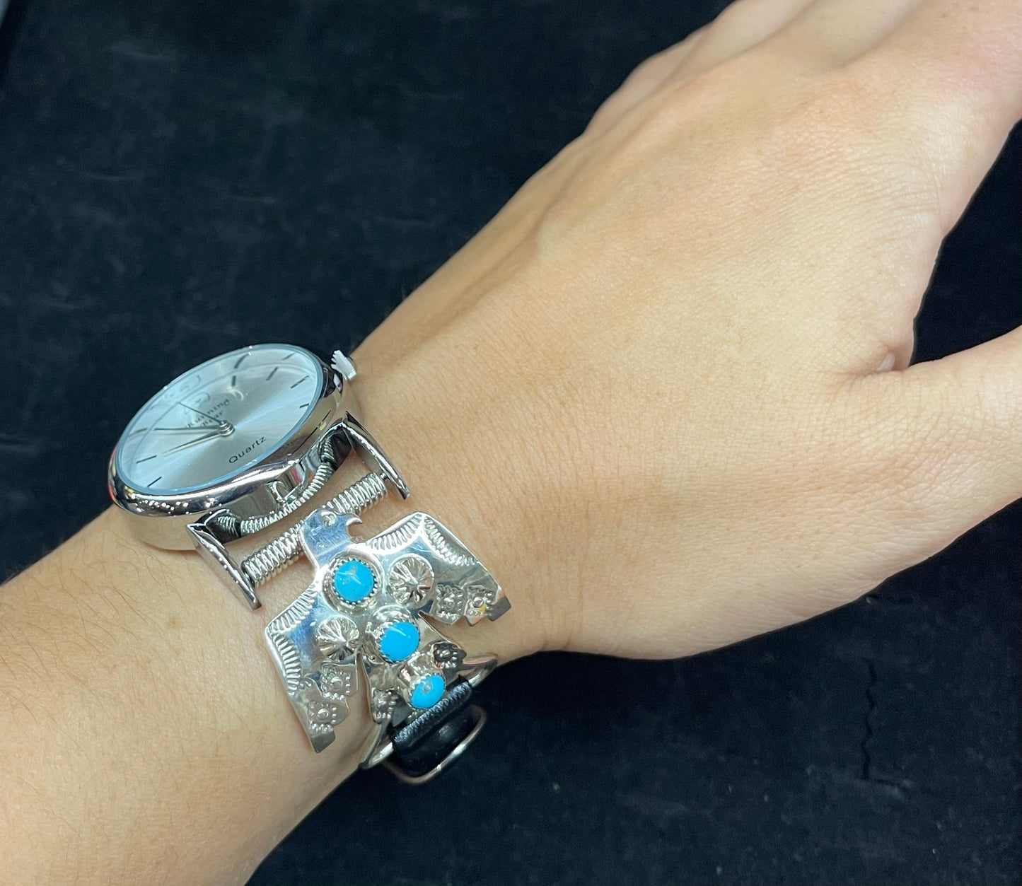 Sleeping Beauty Turquoise Thunderbird Wrist Watch by Daniel Dakai, Navajo