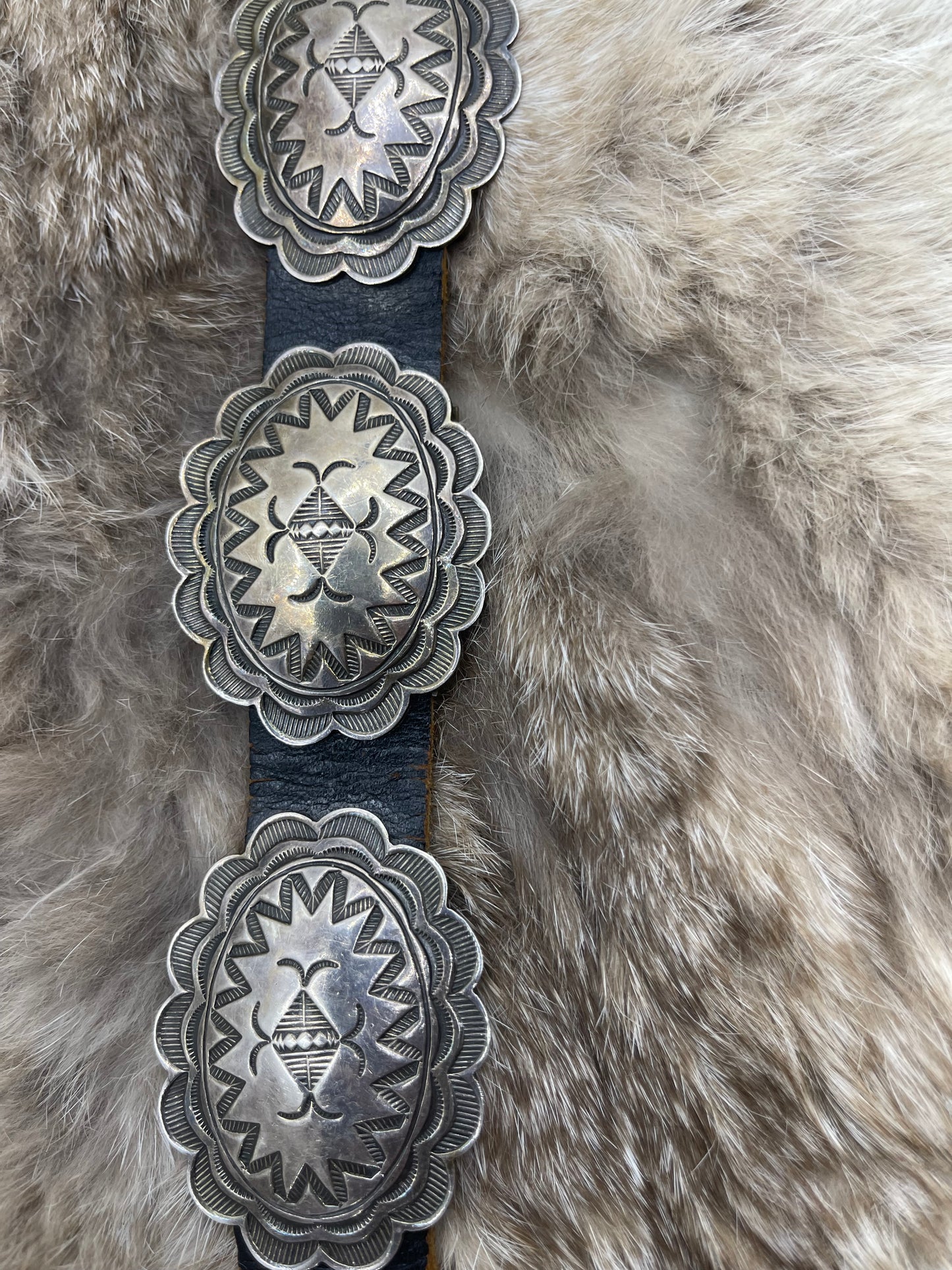 Vintage Silver Concho Belt by John Lucio, Zuni