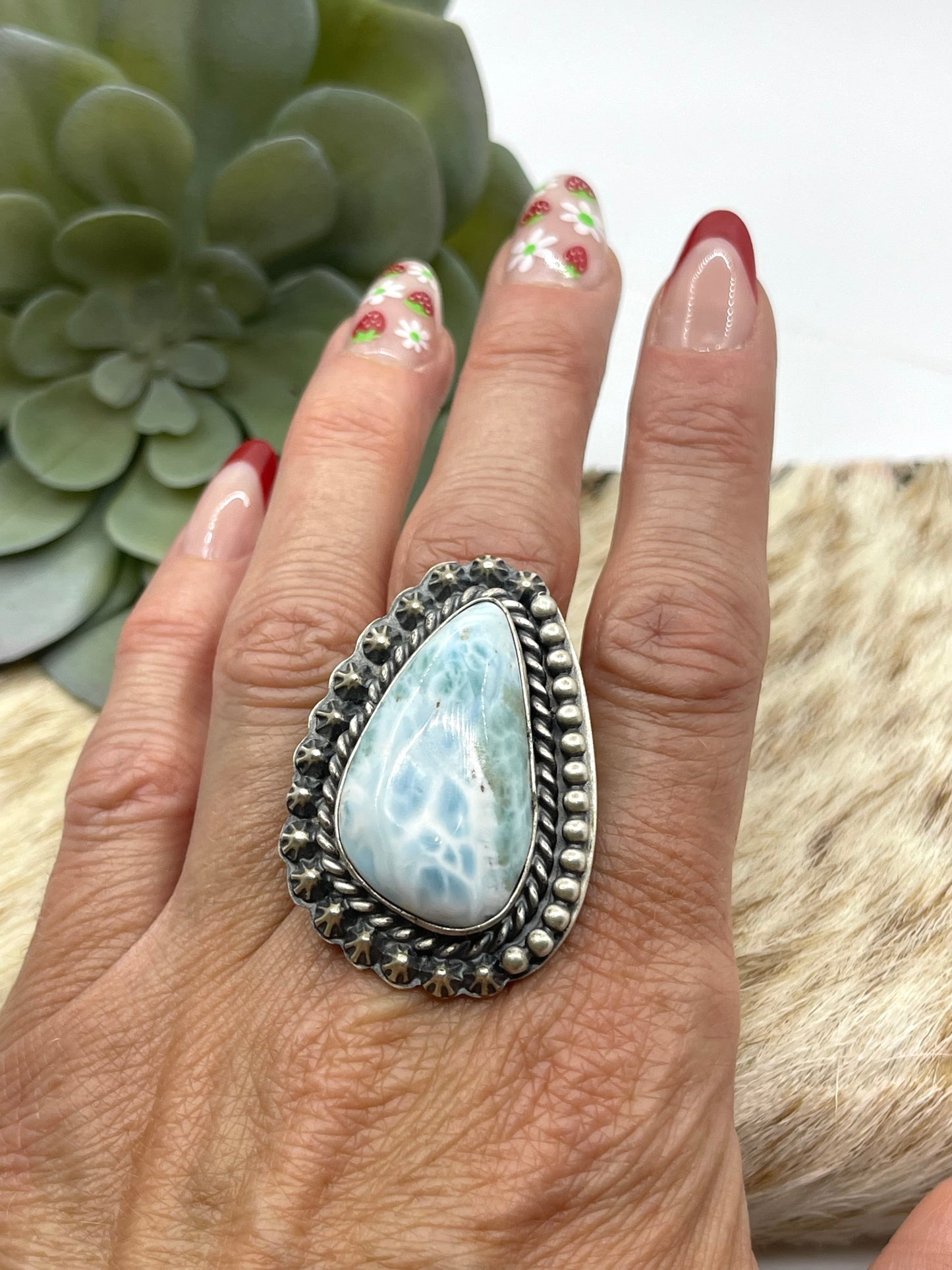 9.0 Larimar Ring by T. Nez Sr., Navajo