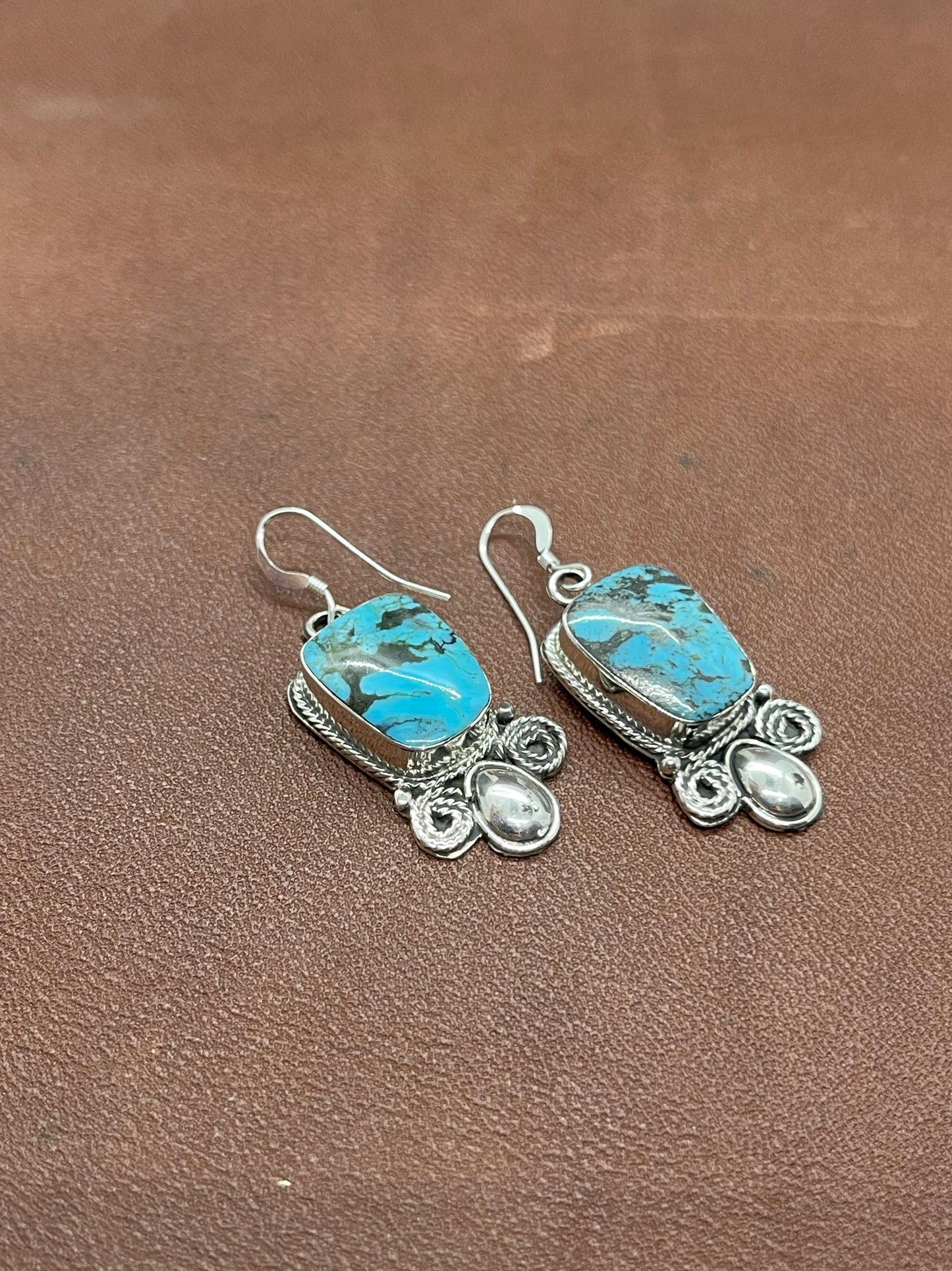 Kingman Turquoise Dangle Earrings by Sheena Jack, Navajo