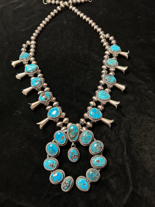 Egyptian Turquoise Squash Blossom by John Nelson, Navajo