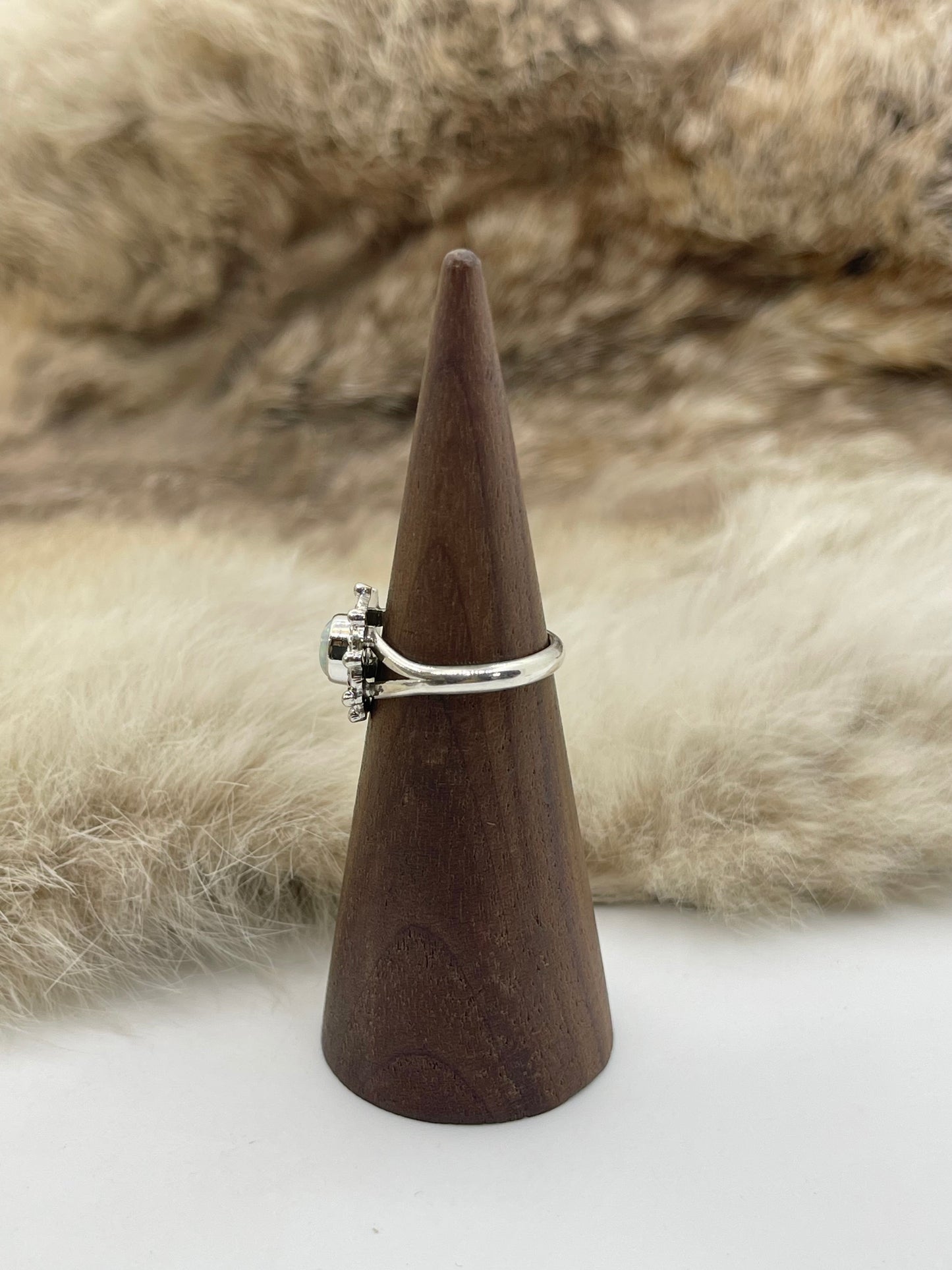 9.0 Single Stone White Opal Ring by Theresa Smith, Navajo