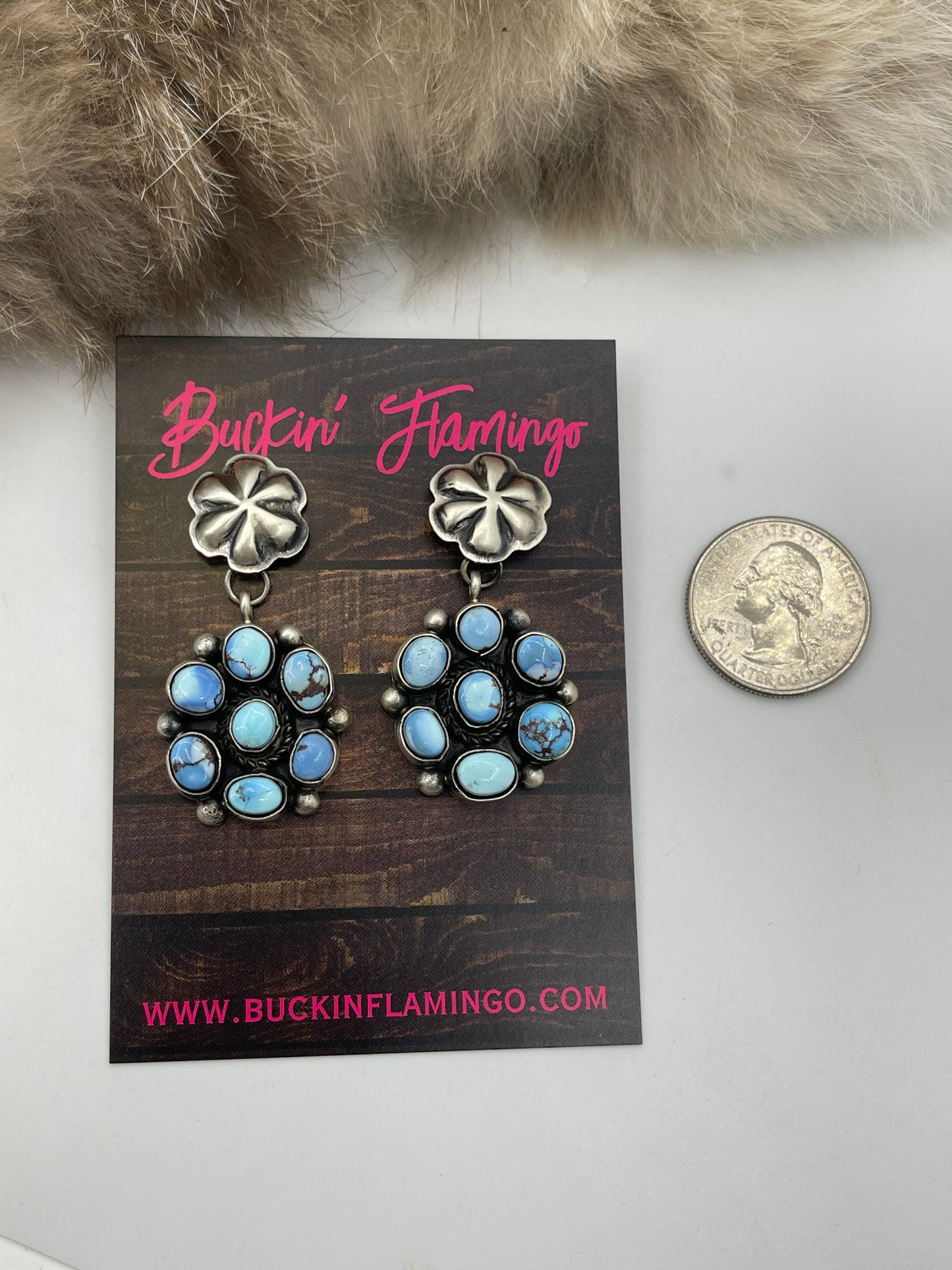 26" Golden Hills Turquoise Squash Blossom & Earring Set by Kathlyn Yazzie, Navajo