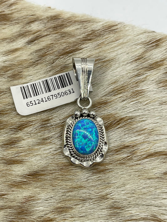 6.8mm Bale Blue Opal Pendant by Samuel Yellowhair, Navajo
