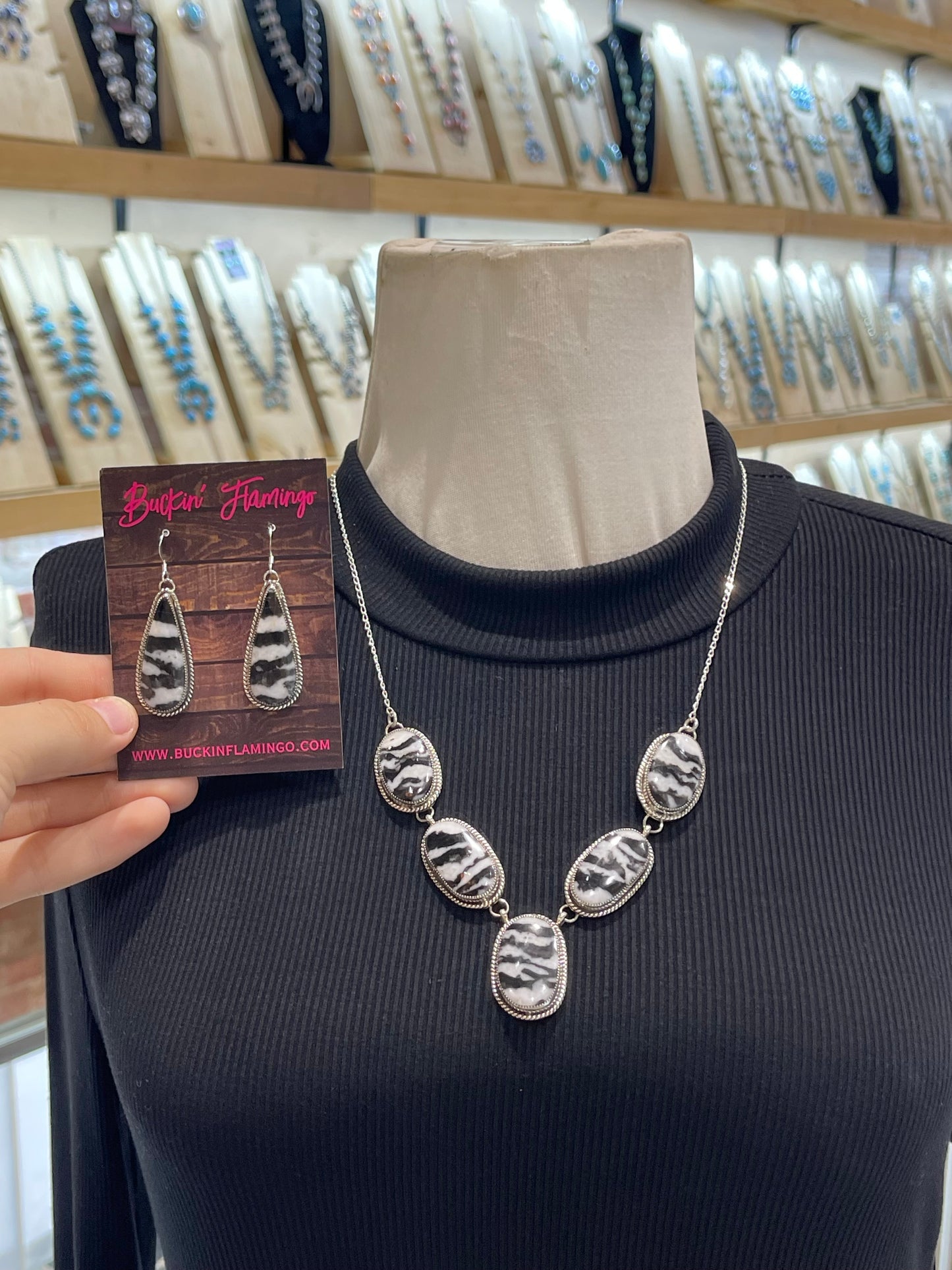 22" Zebra Jasper Necklace and Earring Set by Joe Begay, Navajo