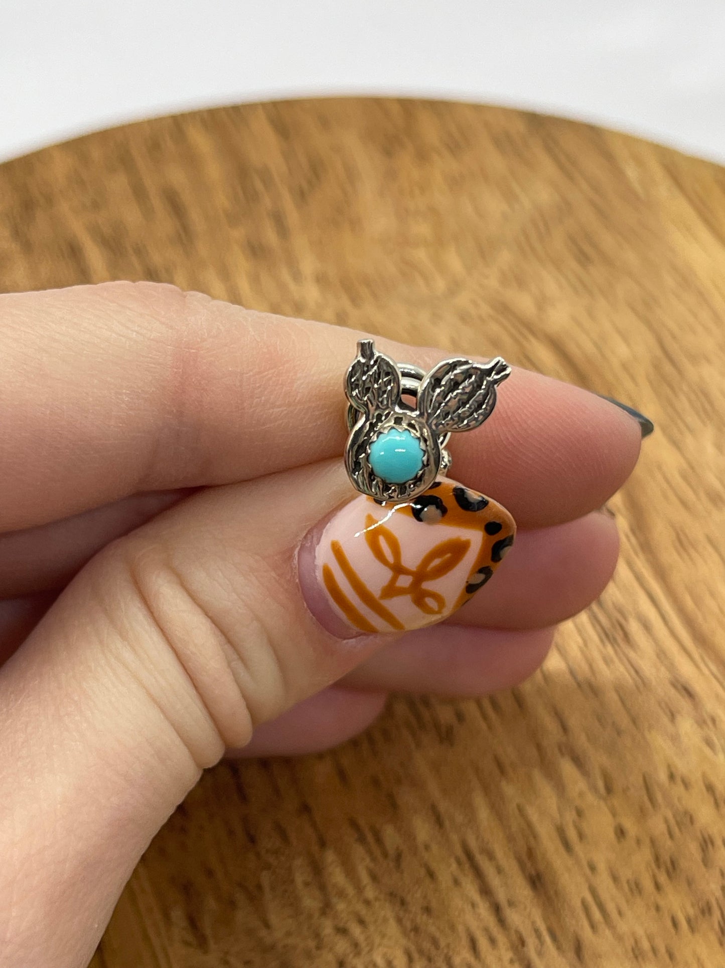 Turquoise Prickly Pear Cactus Hair Charm by Callandra Tulley, Navajo
