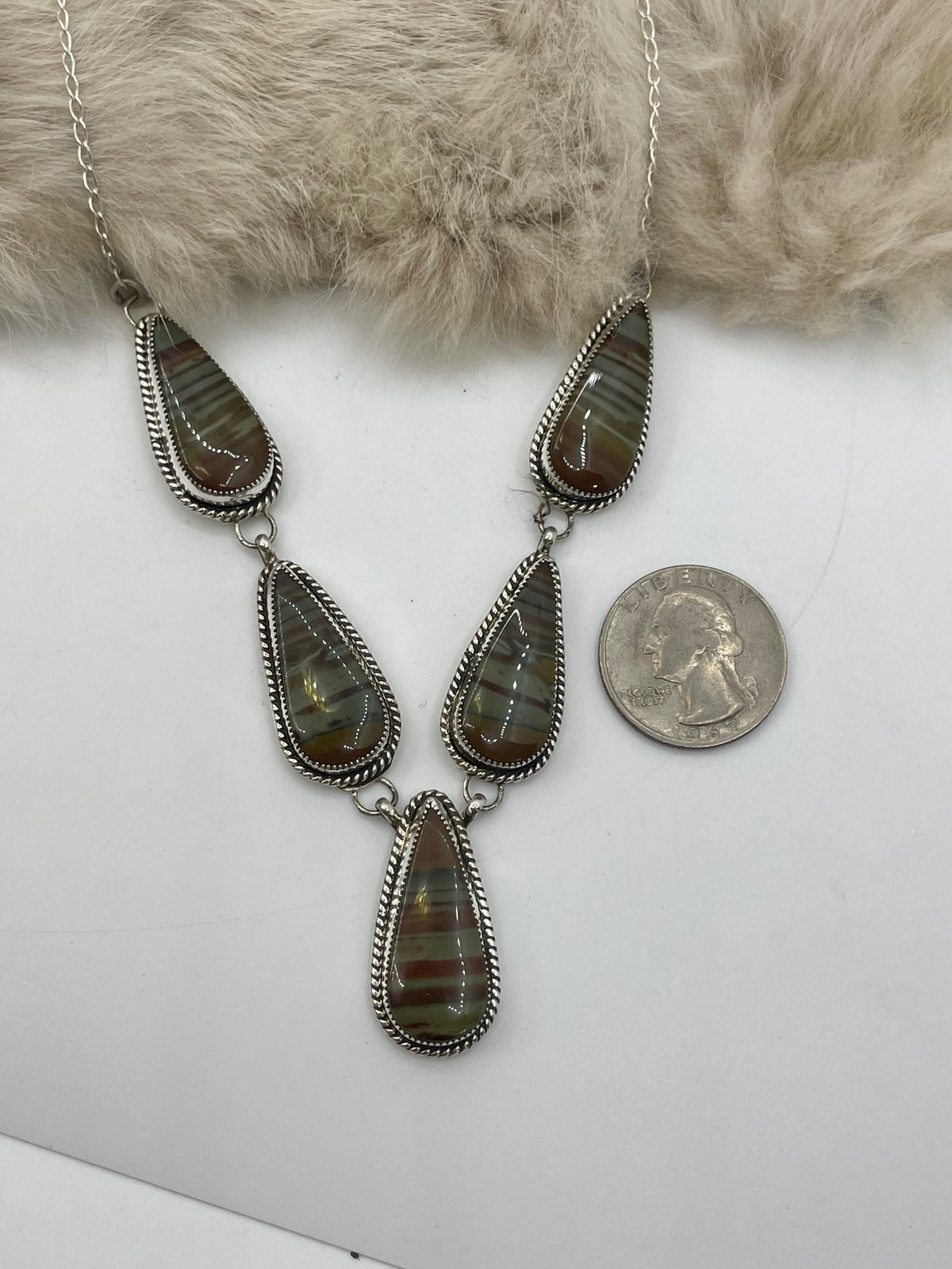 5 Stone Necklace & Earring Set Owyhee Picture Jasper by Joe Begay, Navajo
