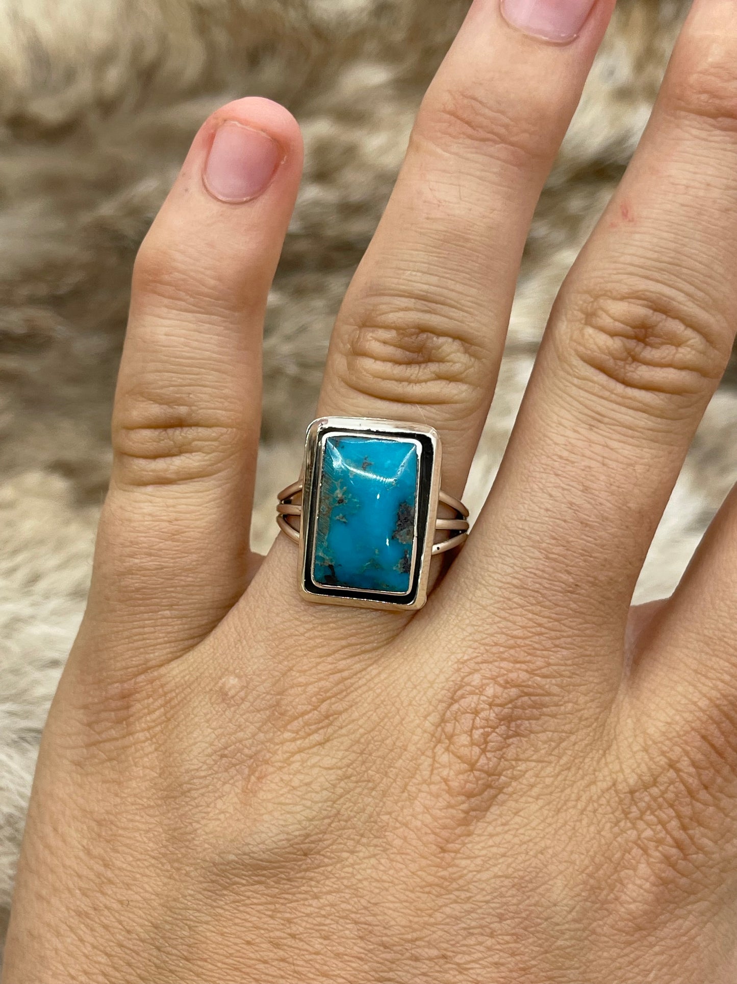 6.5 Square Turquoise Ring by Jason Bahe, Navajo