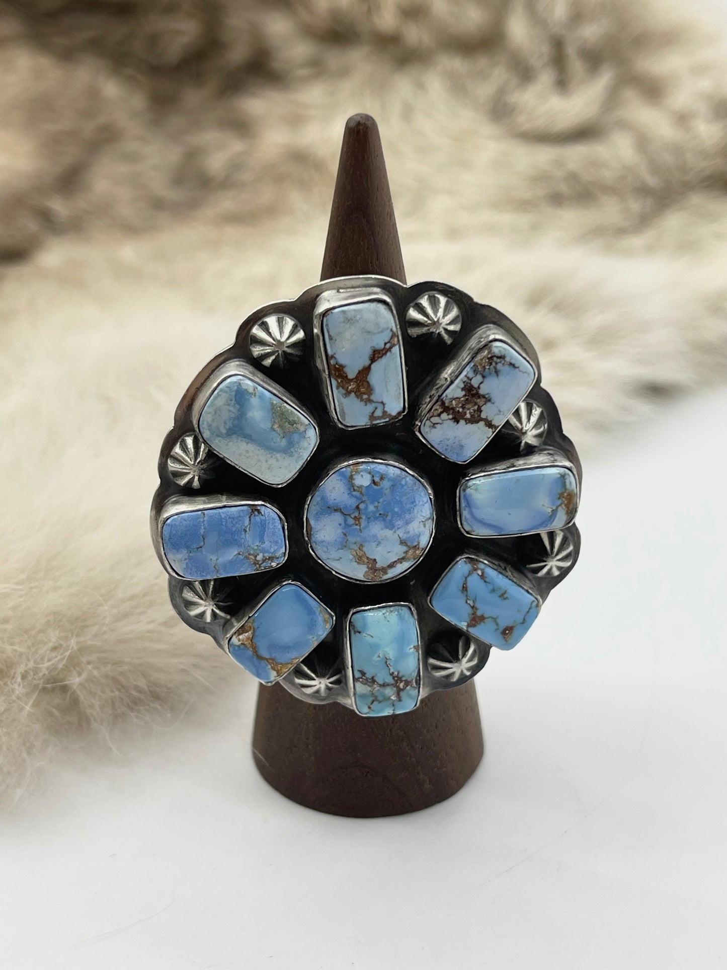 Adjustable (6.0-10.0) Golden Hills Turquoise Cluster Ring by Gabby Jurado, Mexican