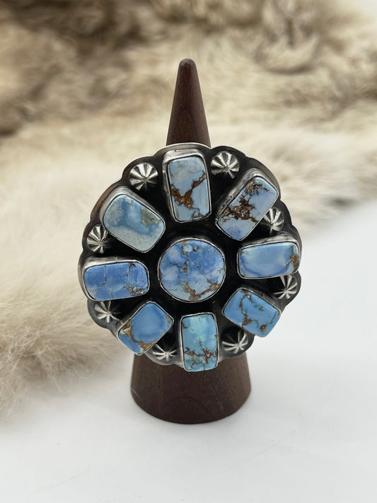 Adjustable (6.0-10.0) Golden Hills Turquoise Cluster Ring by Gabby Jurado, Mexican