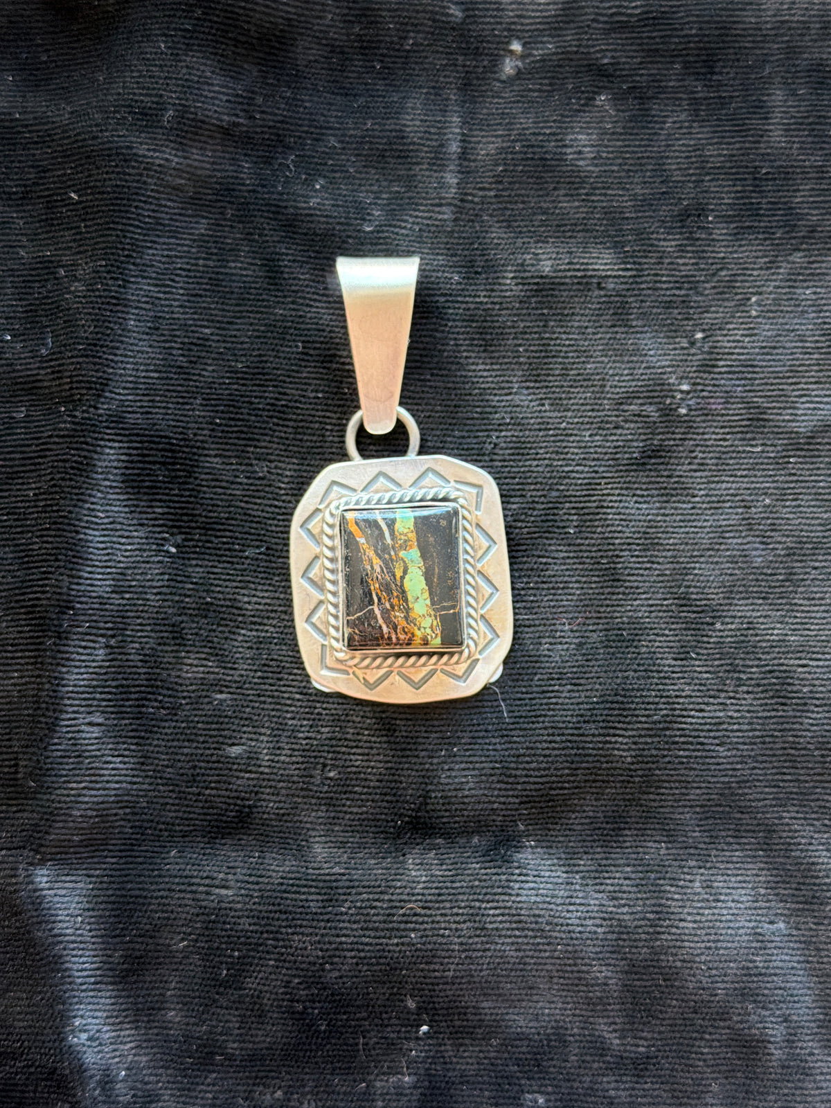 LOT 84 B 9/20 Blackjack Turquoise Pendant by Harold Joe, Navajo