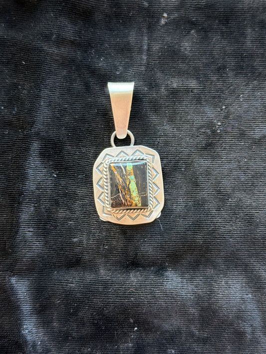 LOT 84 B 9/20 Blackjack Turquoise Pendant by Harold Joe, Navajo