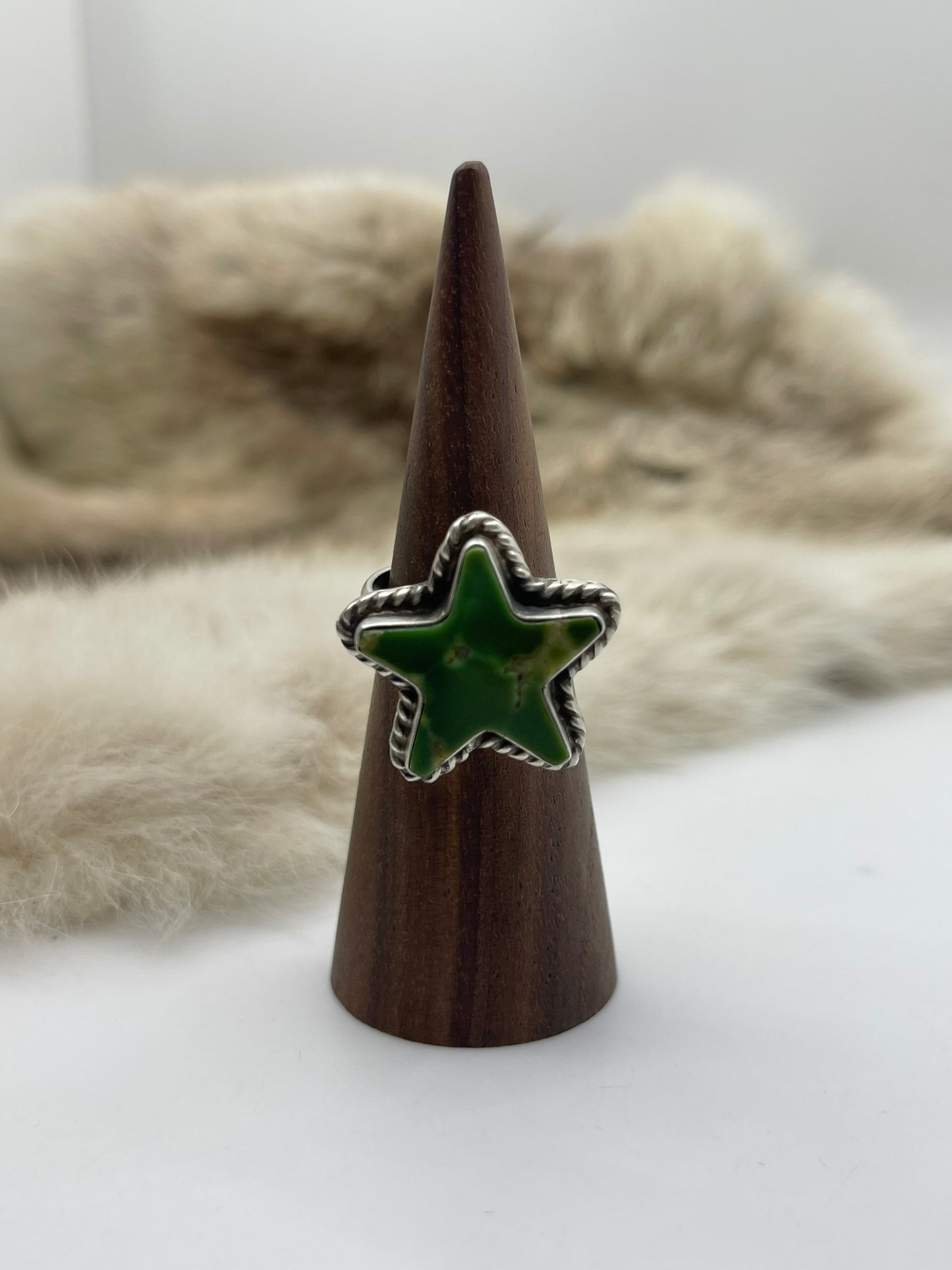 Adjustable Green Star Ring by Larson Chee, Navajo