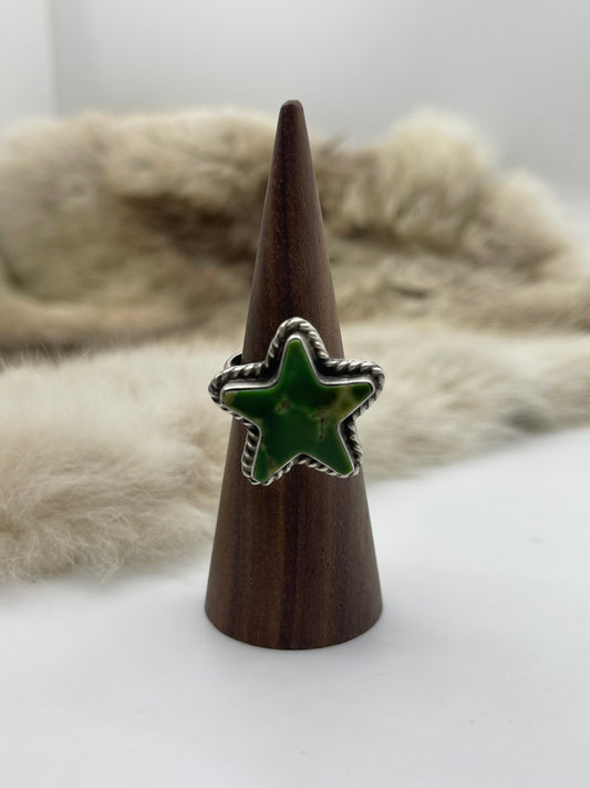 Adjustable Green Star Ring by Larson Chee, Navajo