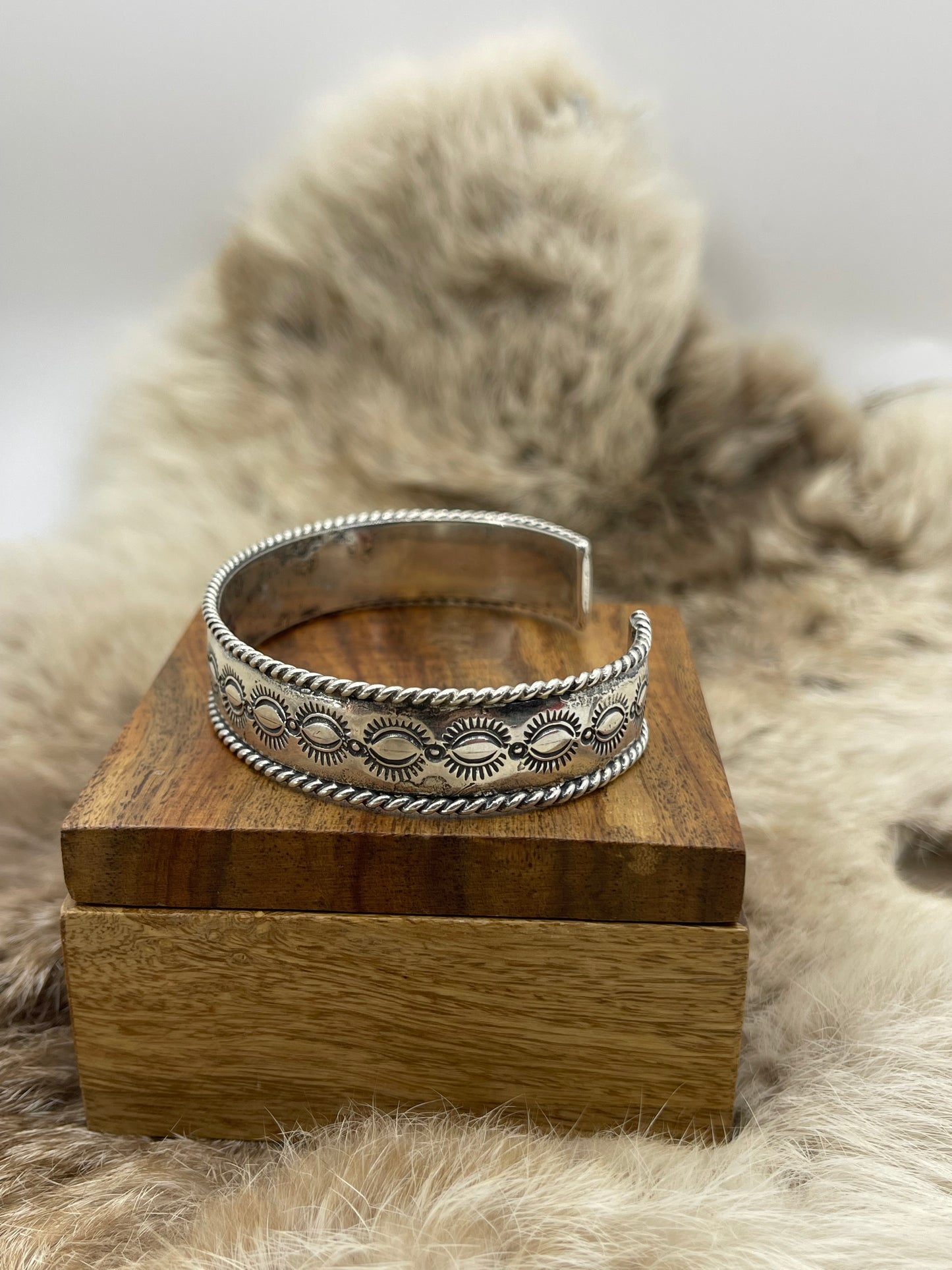 6.75" - 8" Stamped Silver Cuff by James Bahe, Navajo
