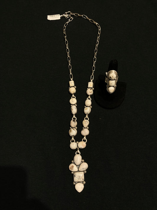 24" White buffalo Necklace and Adjustable Ring 2 Piece Set