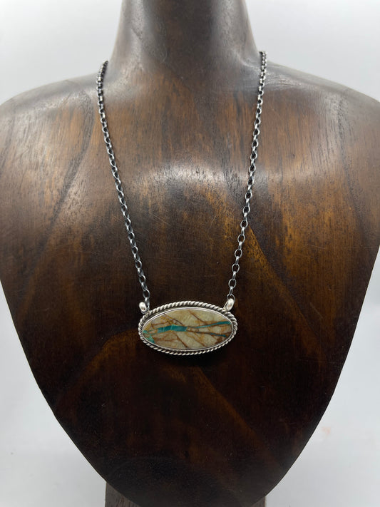 16" Royston Ribbon Turquoise Oval Necklace by Eugene Balone, Navajo