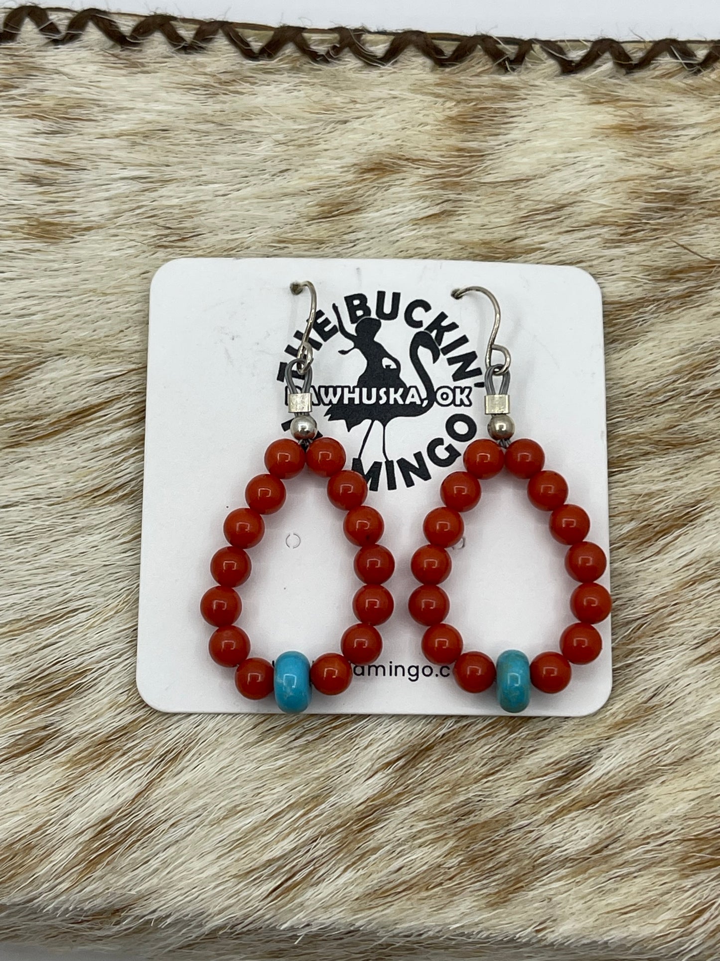 Red Coral and Turquoise Tear Drop Dangle Earrings
