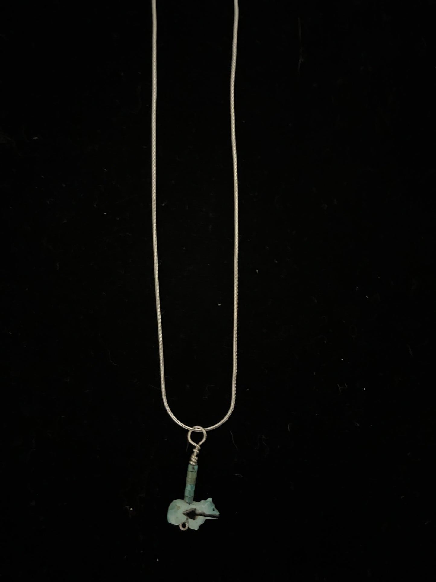 16" Black Onyx and Turquoise Bear Necklace by Pansy Natachu, Zuni