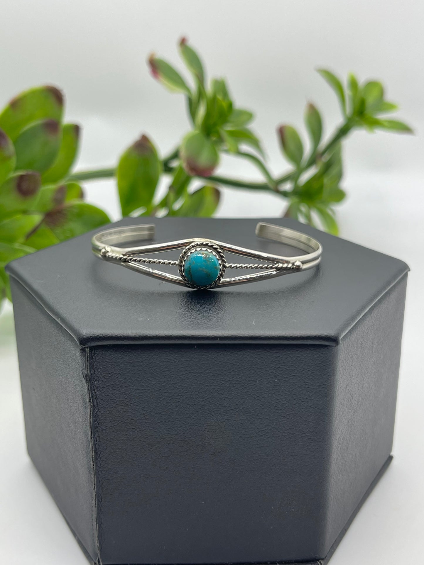 5" - 6.75" Turquoise Stone Sterling Silver Cuff