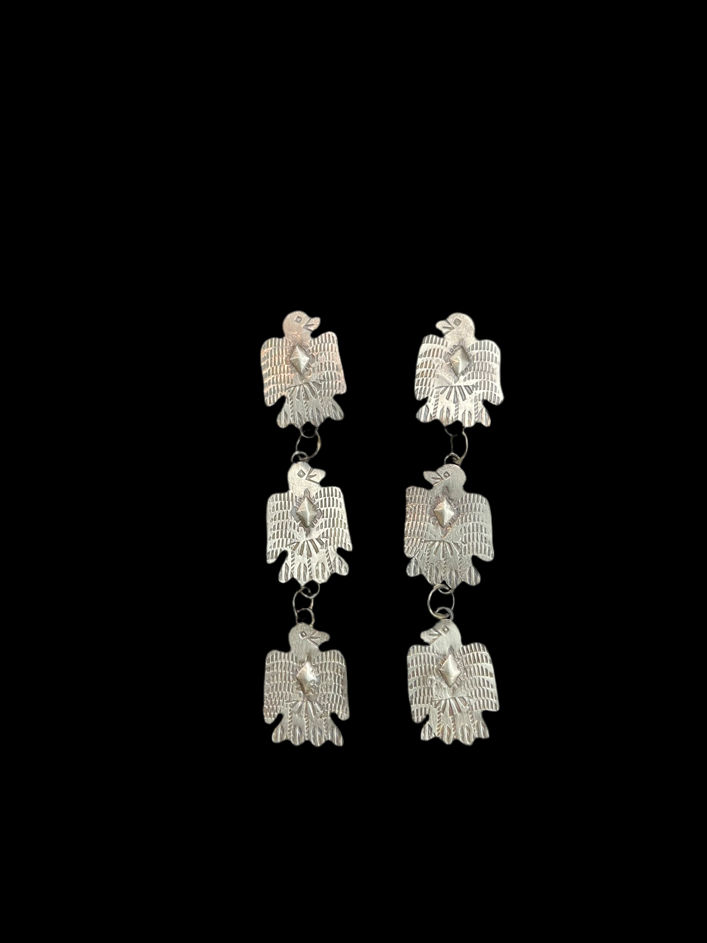 4" Sterling Silver Bird Dangle Earrings by Gabriela Yazzie, Navajo