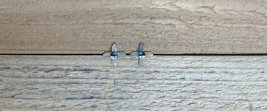 Zuni Sunface on Sterling Silver Zuni Sun Post Earrings