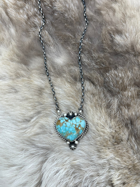 16" #8 Turquoise Heart Necklace by Johnny Dixon, Navajo