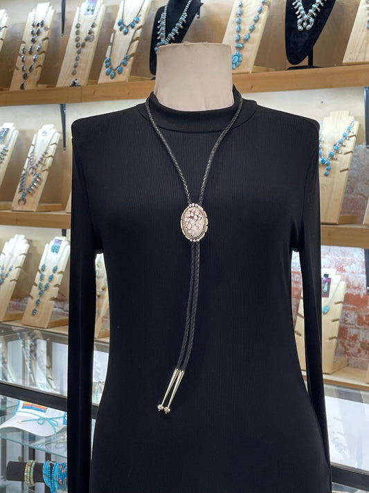 Oval Wild Horse Bolo Tie by Joelias Draper, Navajo