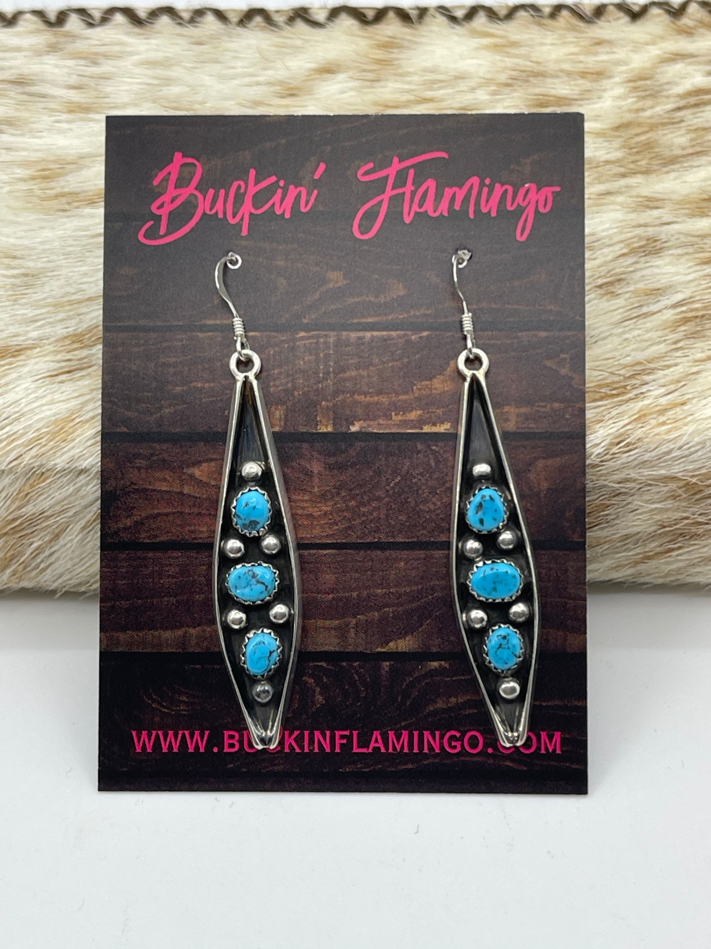 3 Stone Turquoise Dangle Earrings by Paul Largo, Navajo