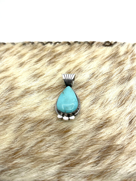 Kingman Turquoise Pendant on 18" Chain by Sadie Jim, Navajo