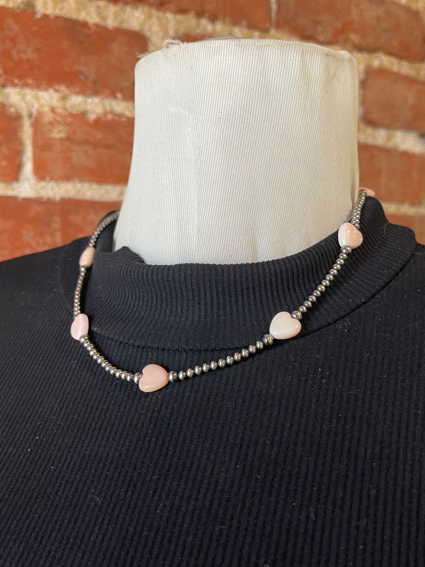 Navajo Pearls and Pink Conch Shell Heart Necklace