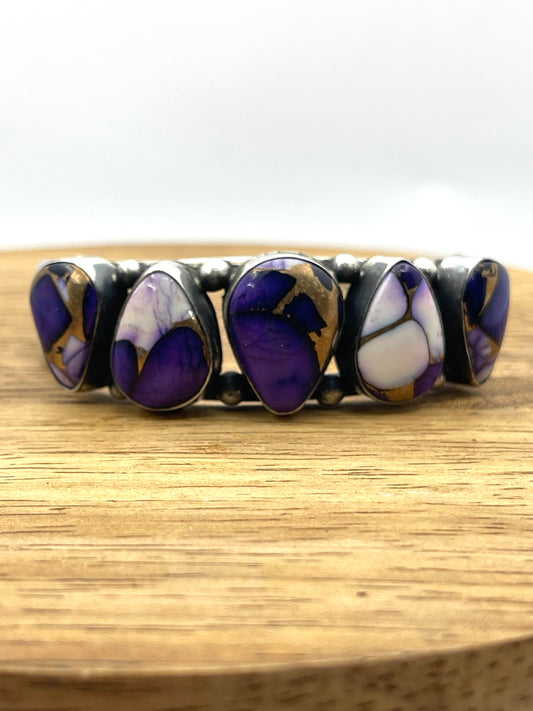 5 Stone Lavendar Dahlia Cuff by Augustine Largo, Navajo