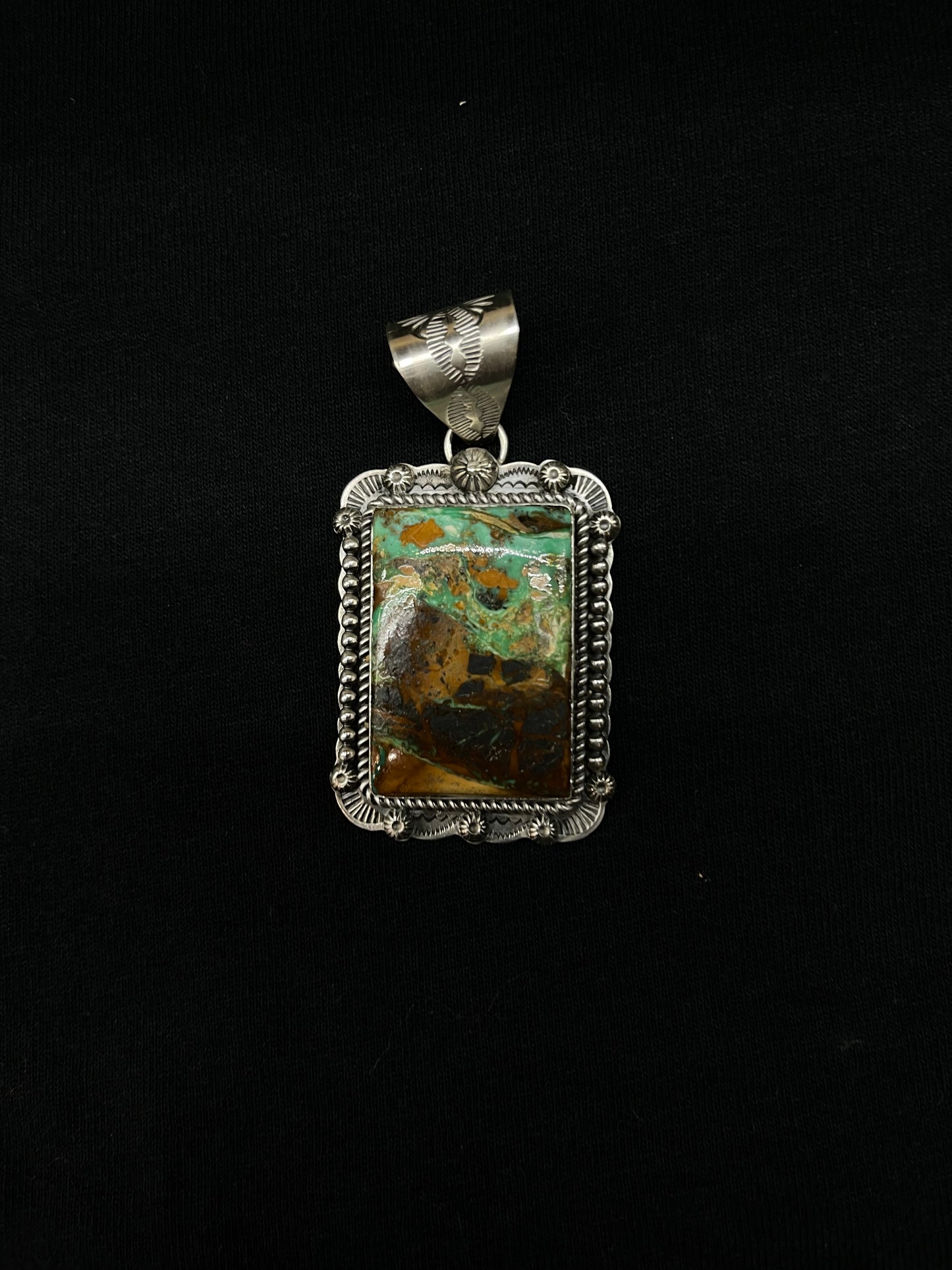 Mantis Turquoise Rectangle Pendant with a 11mm Bale by Gilbert Platero, Navajo