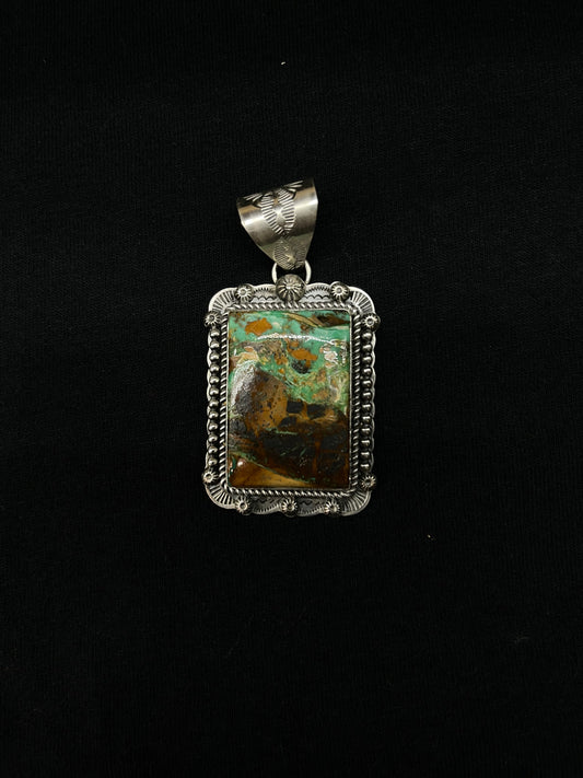 Mantis Turquoise Rectangle Pendant with a 11mm Bale by Gilbert Platero, Navajo