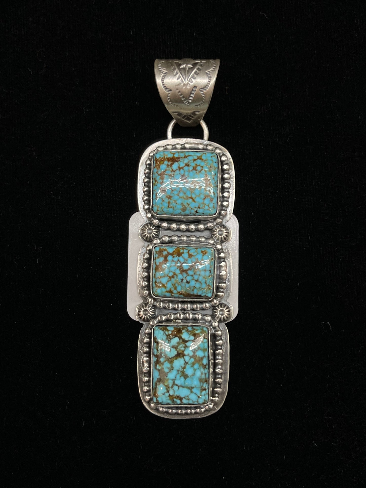 Kingman Spiderweb Turquoise 3 Stone Pendant with a 9mm Bale by Kevin Begay, Navajo