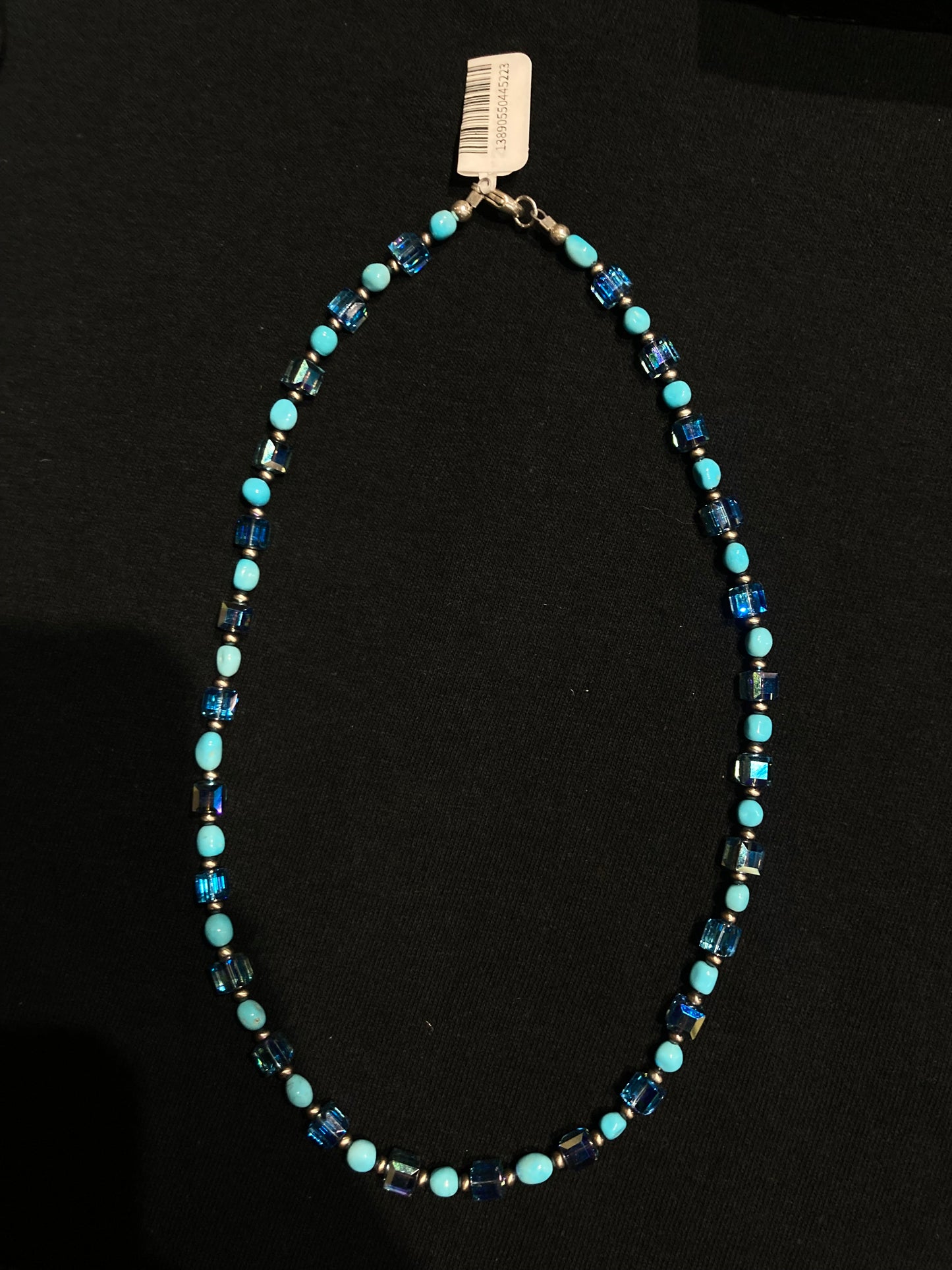 18" 3mm Navajo Pearls, Swarovski Crystal, and Sleeping Beauty Turquoise Necklace