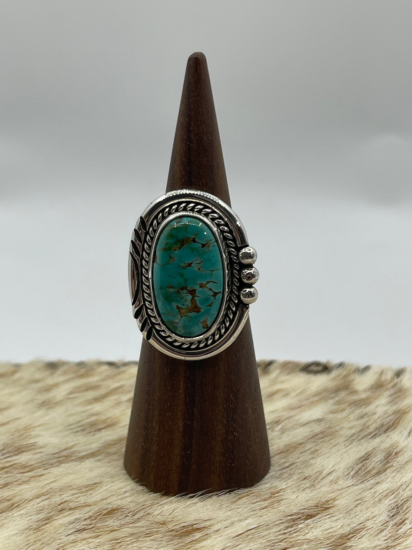 7.0 Oval Turquoise Ring by Ray Tom, Navajo